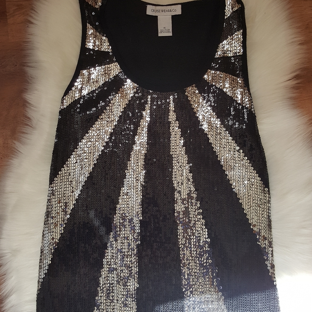 Sequins Round Neck Sleeveless Top Women's XL